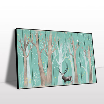 Deer in Whimsical Winter Woods Canvas Wall Art