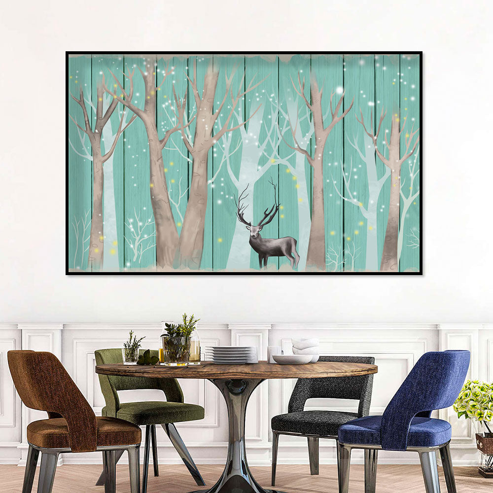 Deer in Whimsical Winter Woods Canvas Wall Art