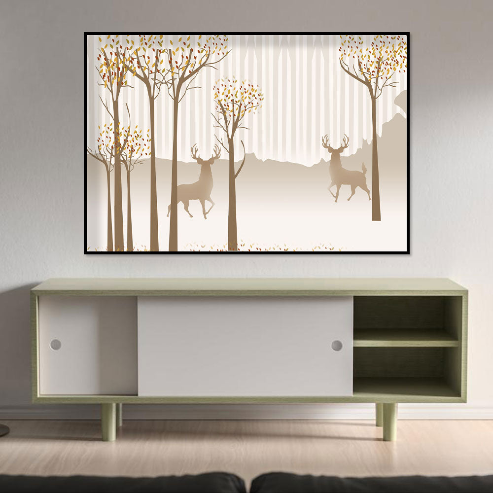 Golden Autumn Stags Canvas Wall Art