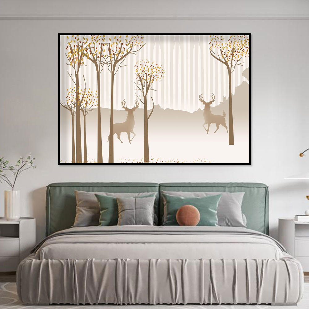 Golden Autumn Stags Canvas Wall Art