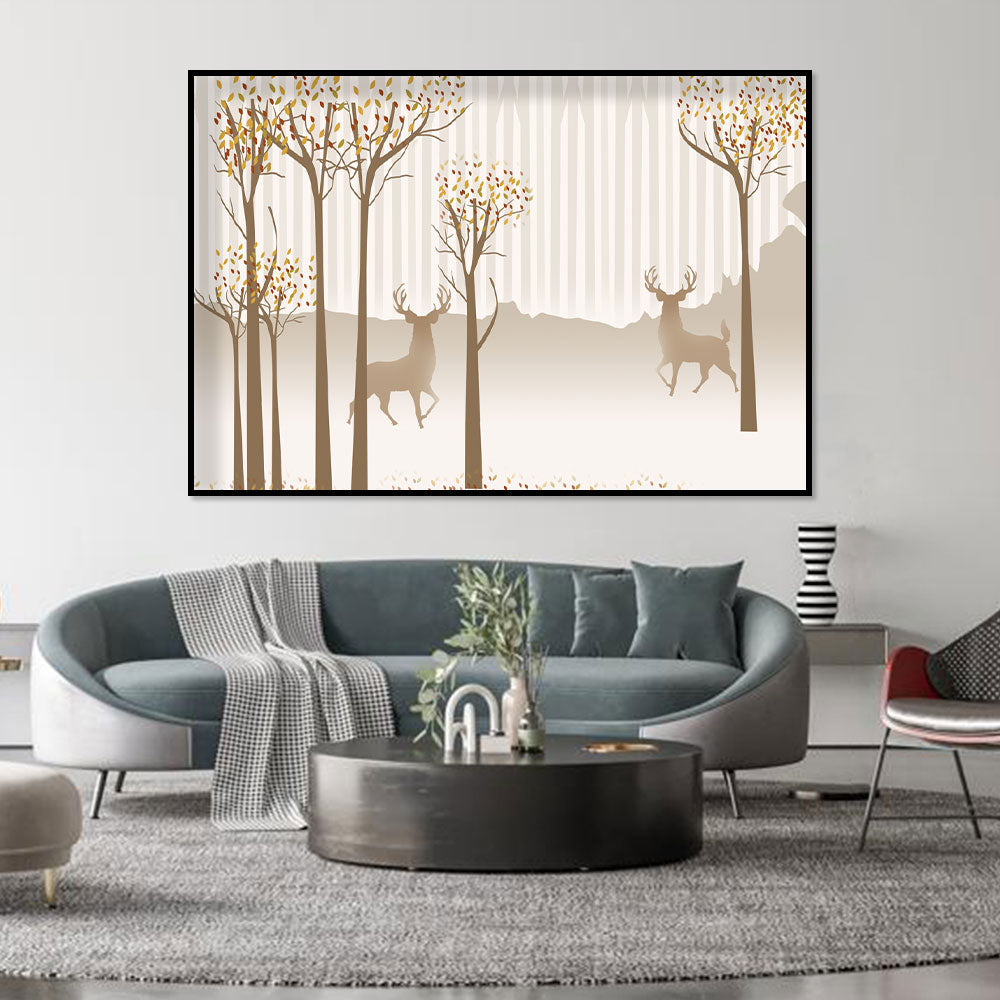 Golden Autumn Stags Canvas Wall Art