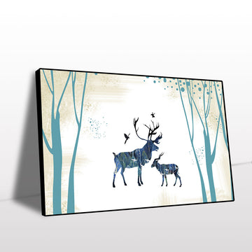 Blue Deer in Abstract Forest Canvas Wall Art