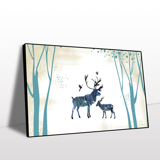 Blue Deer in Abstract Forest Canvas Wall Art