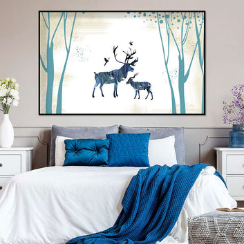 Blue Deer in Abstract Forest Canvas Wall Art