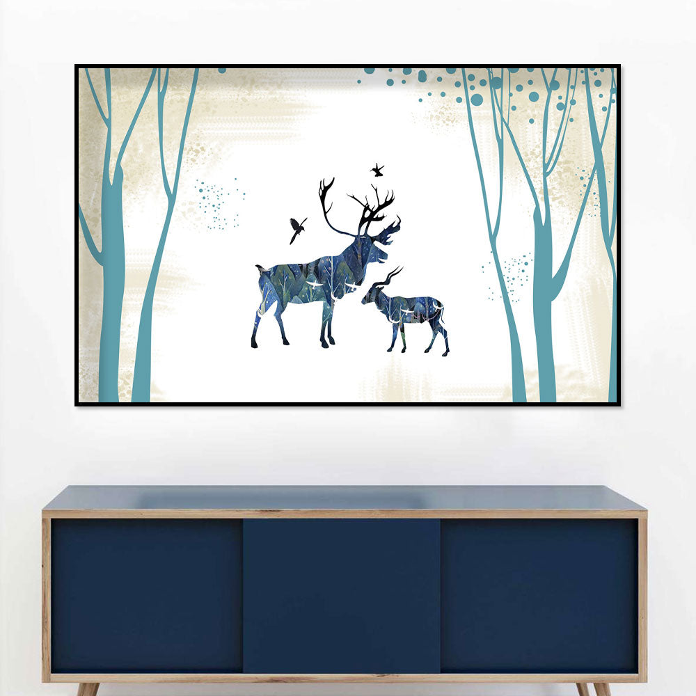 Blue Deer in Abstract Forest Canvas Wall Art