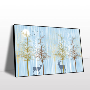 Deer in Golden Sunrise Forest Canvas Wall Art