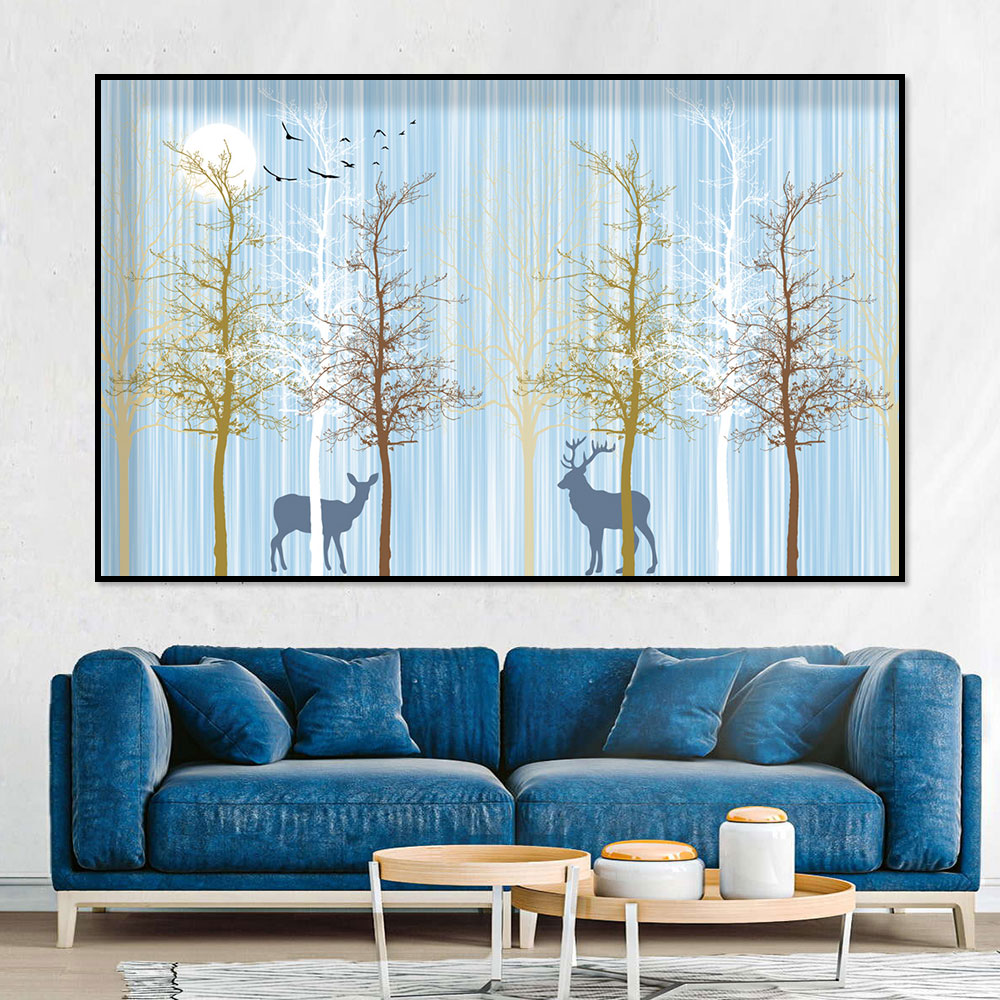 Deer in Golden Sunrise Forest Canvas Wall Art