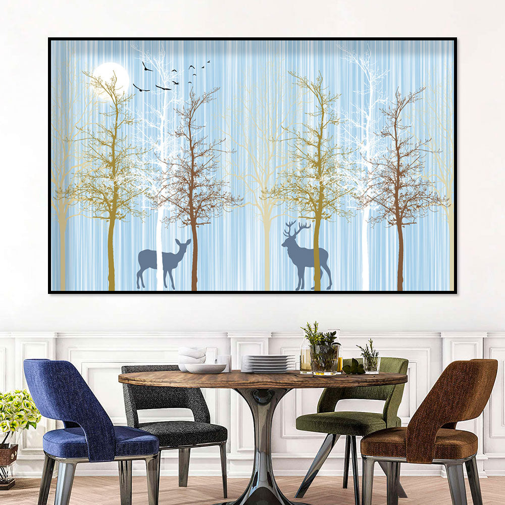 Deer in Golden Sunrise Forest Canvas Wall Art