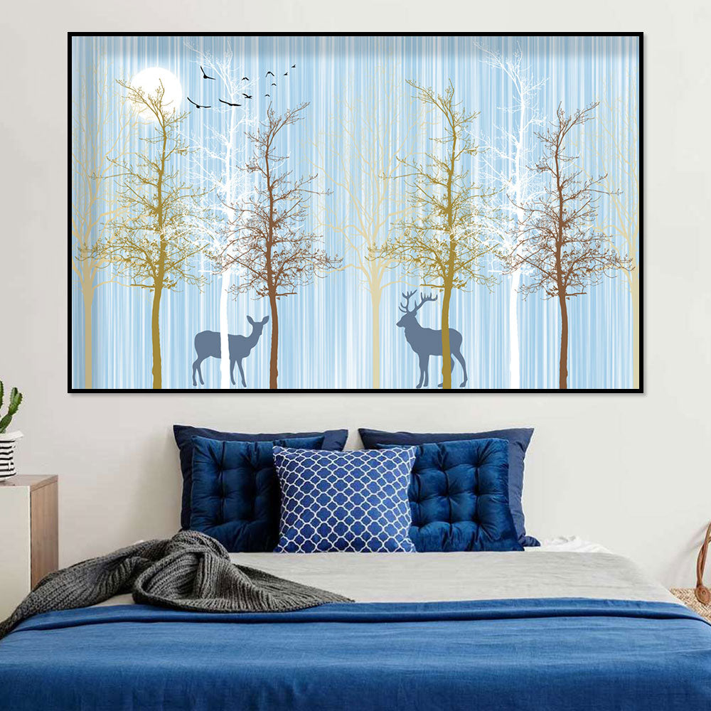 Deer in Golden Sunrise Forest Canvas Wall Art