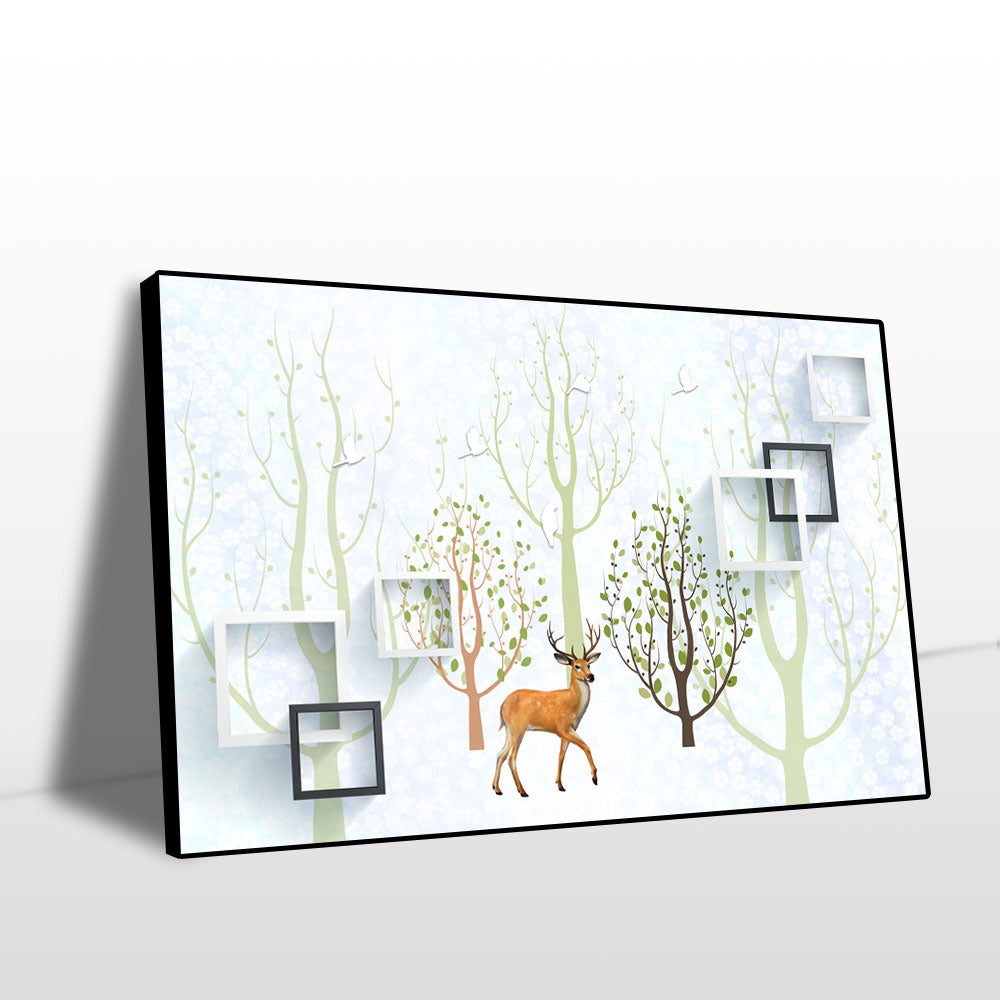 Deer in Springtime Forest Canvas Wall Art