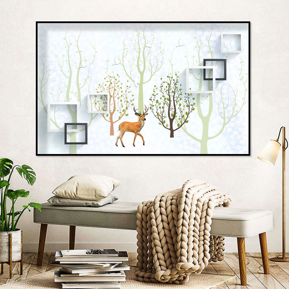 Deer in Springtime Forest Canvas Wall Art