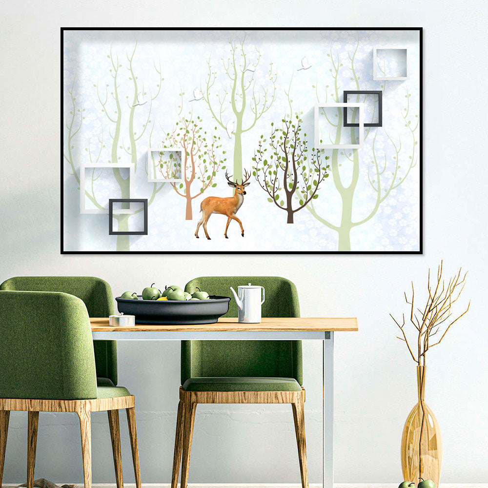 Deer in Springtime Forest Canvas Wall Art