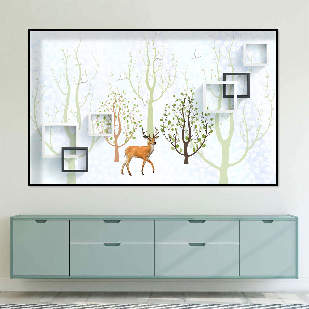 Deer in Springtime Forest Canvas Wall Art