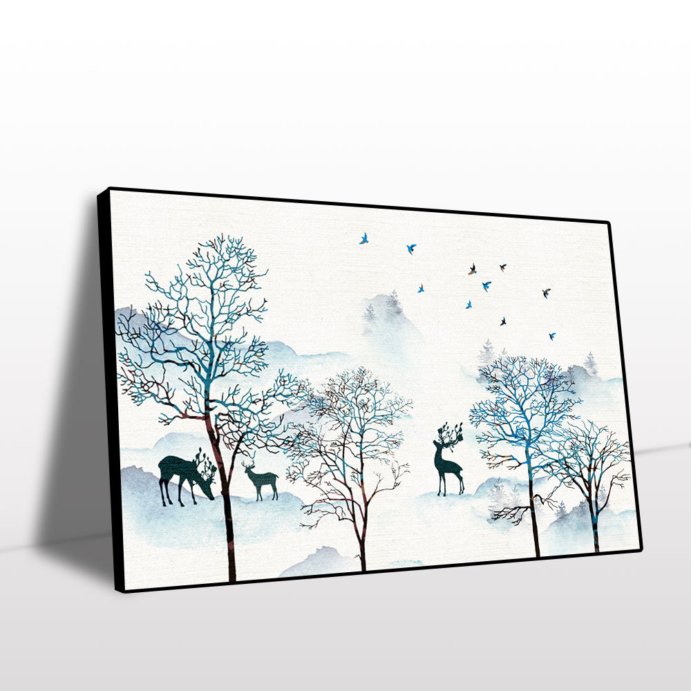 Deer in Misty Forest Canvas Wall Art