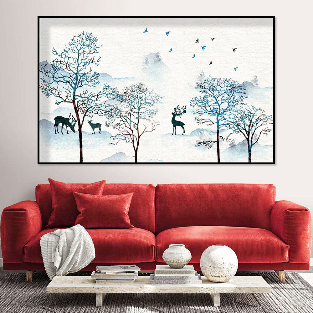 Deer in Misty Forest Canvas Wall Art