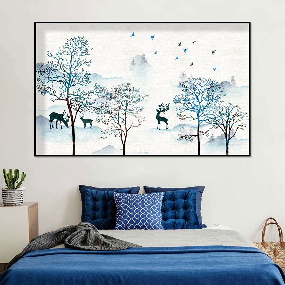 Deer in Misty Forest Canvas Wall Art