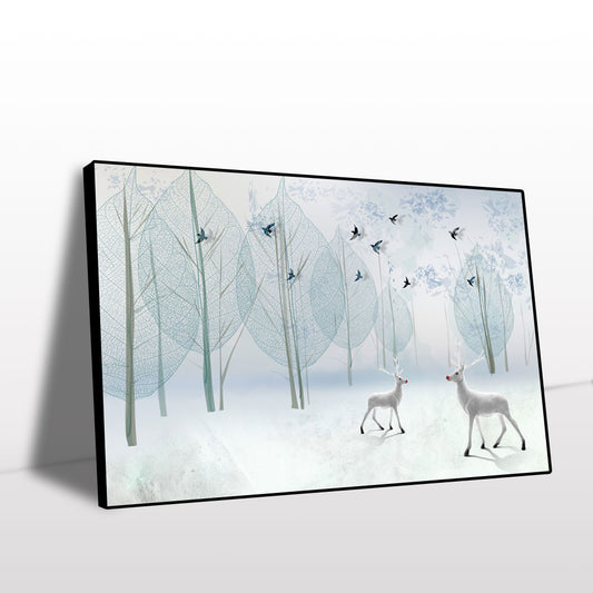 Winter Deer in Ethereal Forest Canvas Wall Art