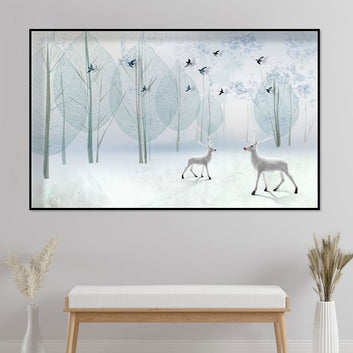 Winter Deer in Ethereal Forest Canvas Wall Art