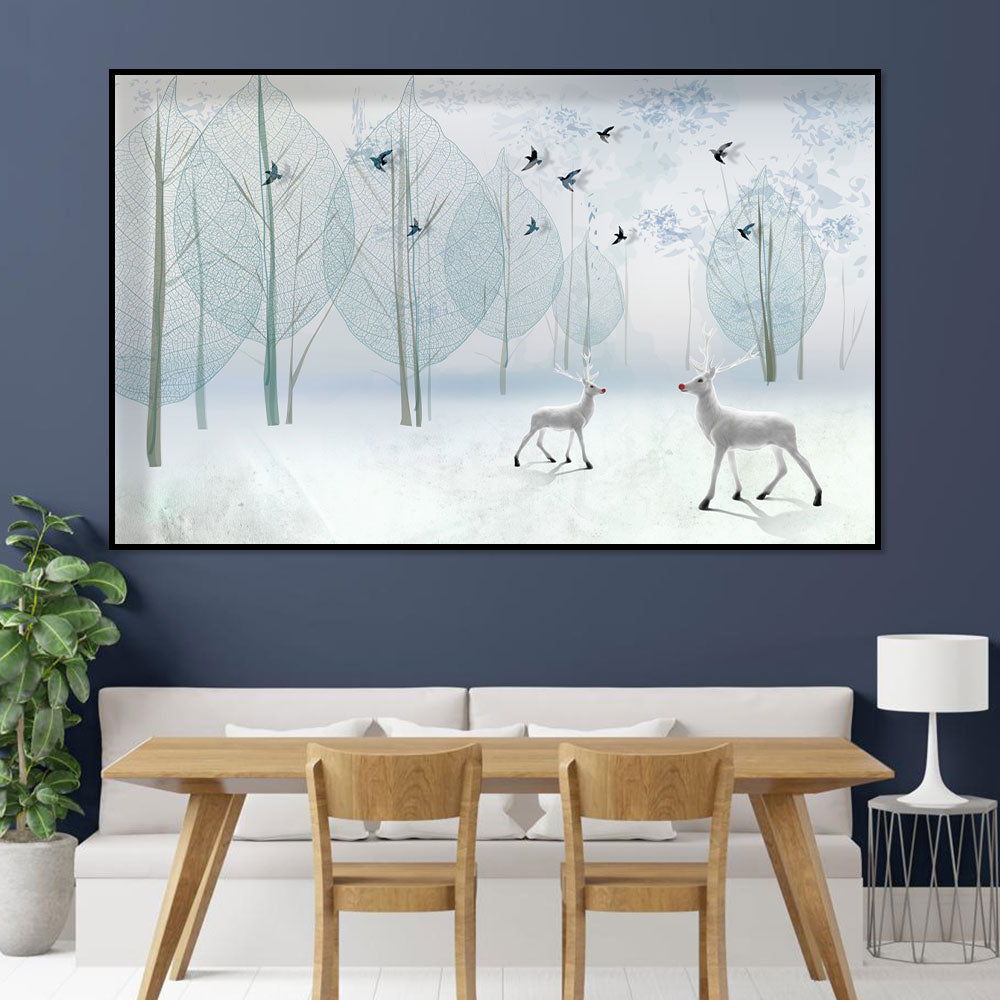 Winter Deer in Ethereal Forest Canvas Wall Art