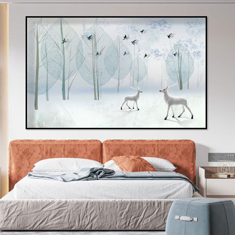 Winter Deer in Ethereal Forest Canvas Wall Art