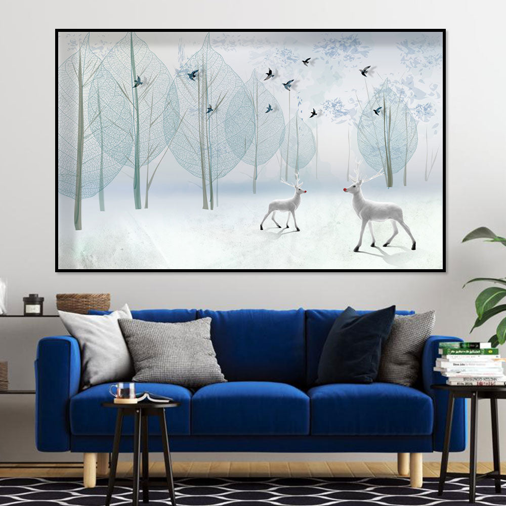 Winter Deer in Ethereal Forest Canvas Wall Art