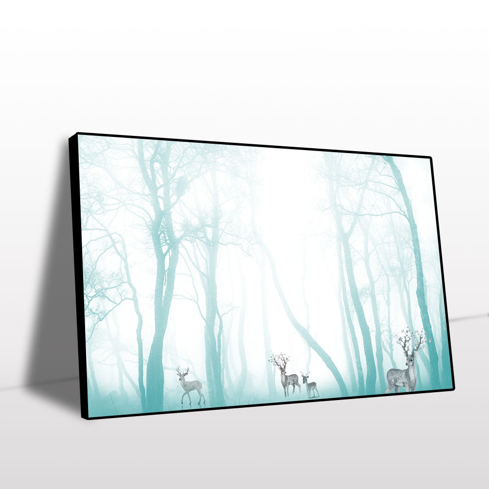 Ethereal Deer in Misty Forest Canvas Wall Art