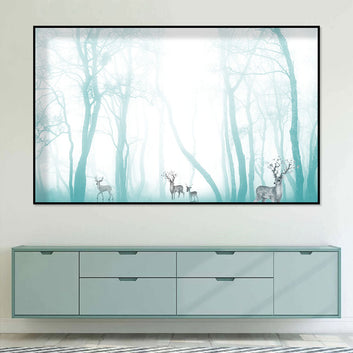 Ethereal Deer in Misty Forest Canvas Wall Art