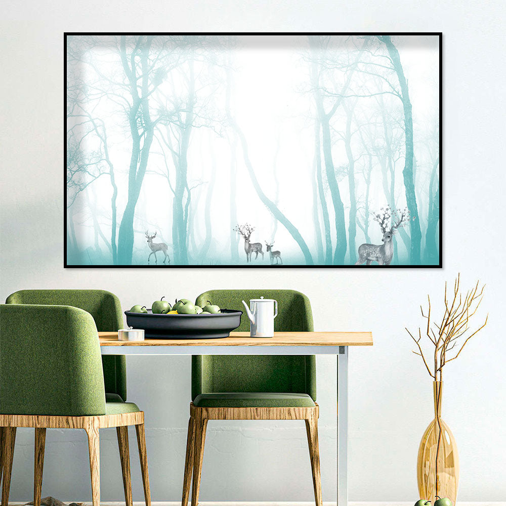 Ethereal Deer in Misty Forest Canvas Wall Art