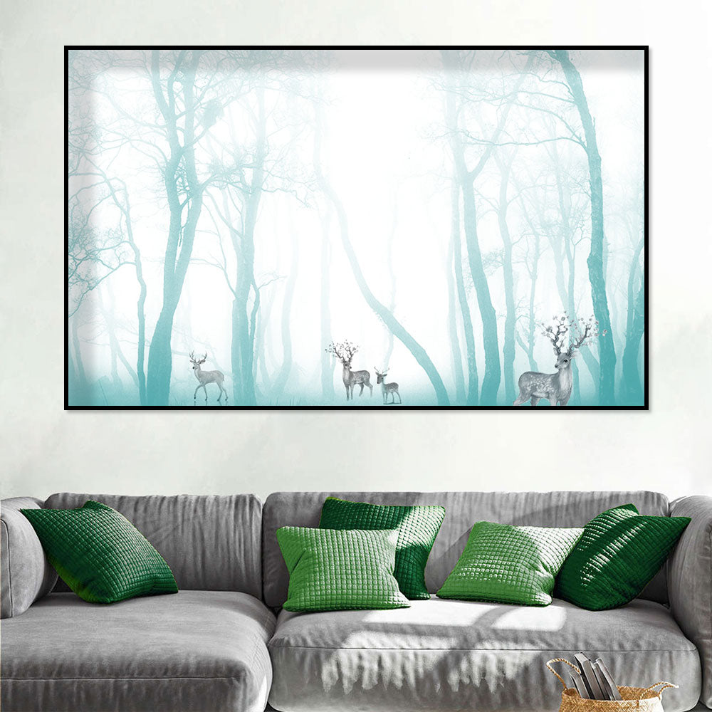 Ethereal Deer in Misty Forest Canvas Wall Art