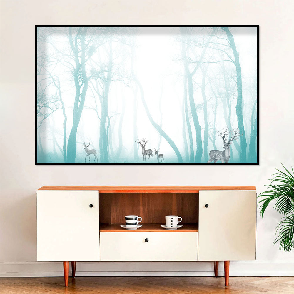 Ethereal Deer in Misty Forest Canvas Wall Art