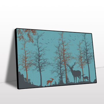 Silhouetted Deer in Tranquil Forest Canvas Wall Art