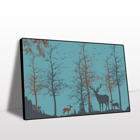 Silhouetted Deer in Tranquil Forest Canvas Wall Art