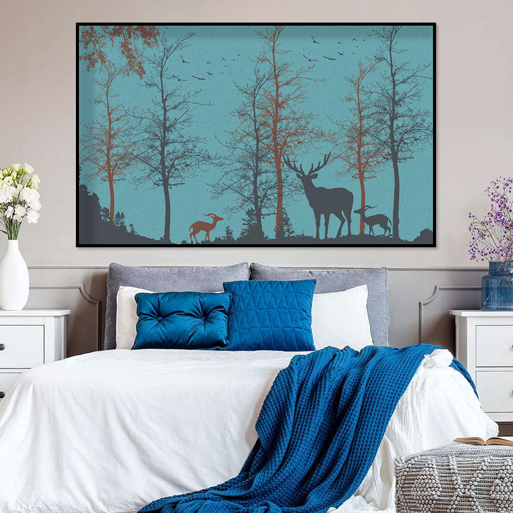 Silhouetted Deer in Tranquil Forest Canvas Wall Art