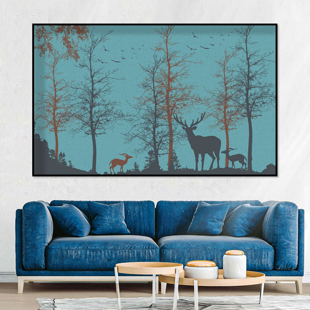 Silhouetted Deer in Tranquil Forest Canvas Wall Art