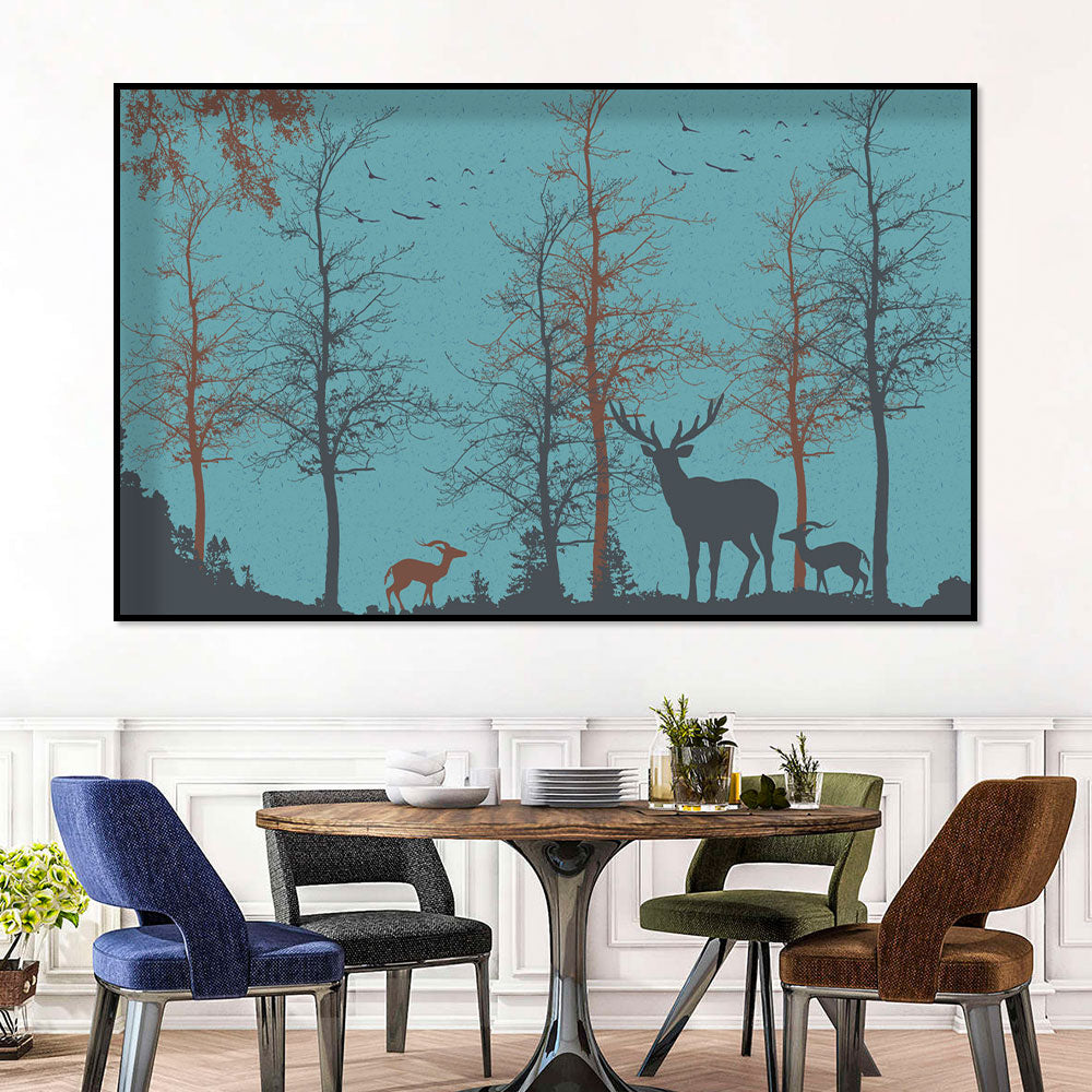 Silhouetted Deer in Tranquil Forest Canvas Wall Art