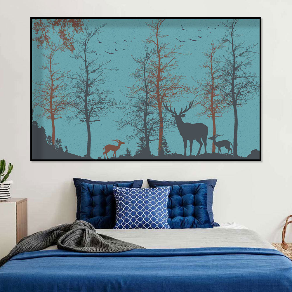 Silhouetted Deer in Tranquil Forest Canvas Wall Art