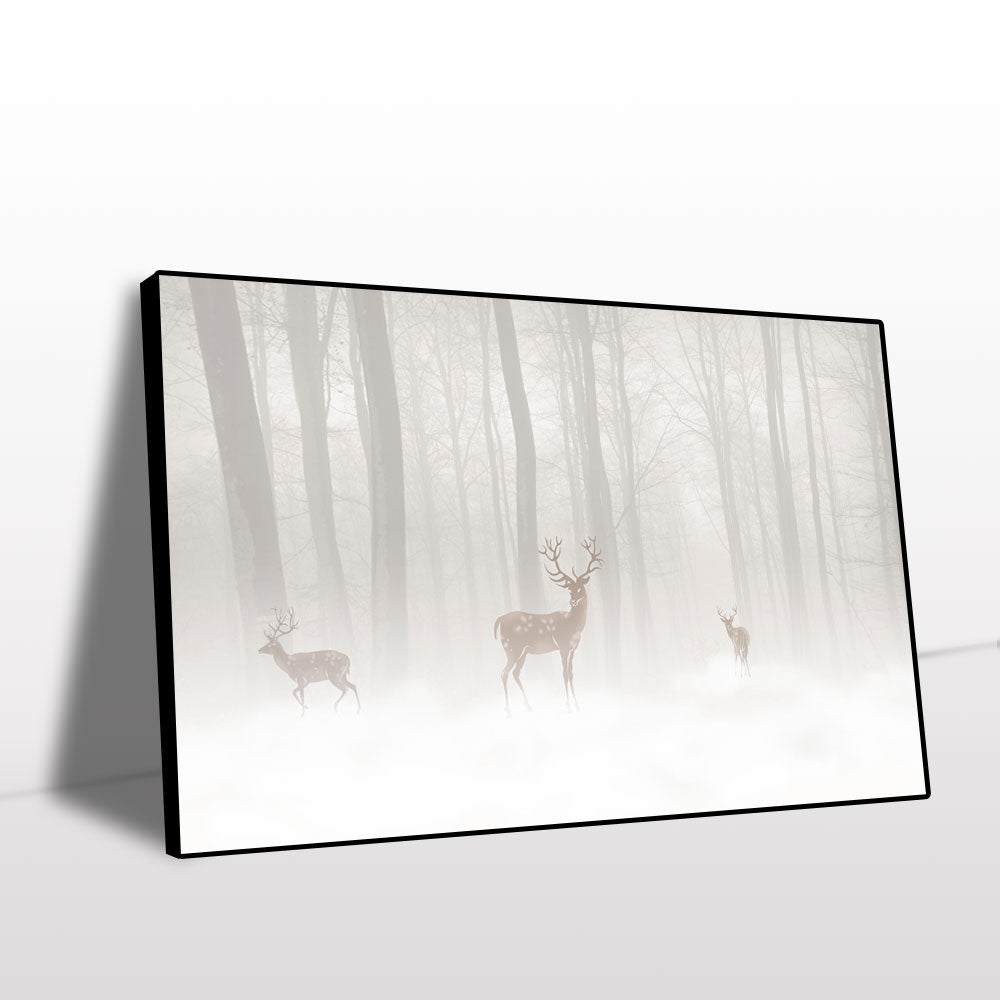 Deer Serenity in Misty Forest Canvas Art