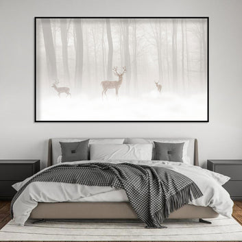 Deer Serenity in Misty Forest Canvas Art