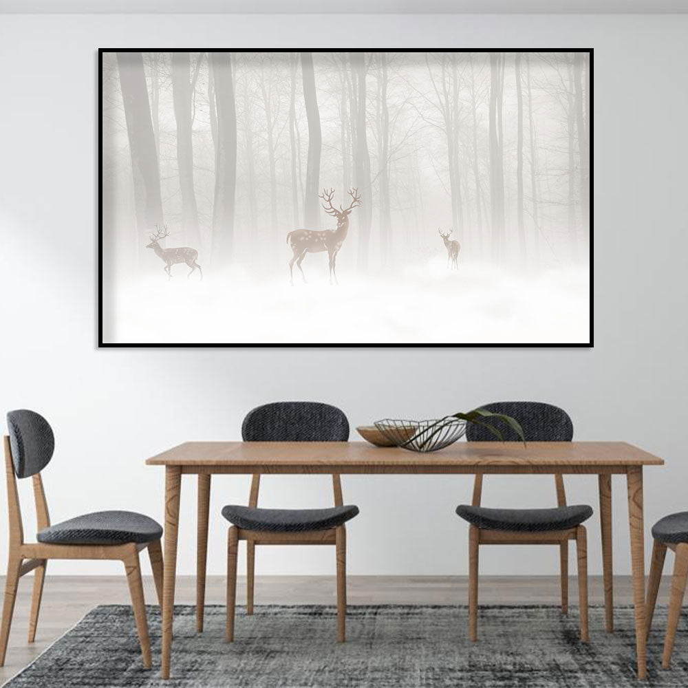 Deer Serenity in Misty Forest Canvas Art