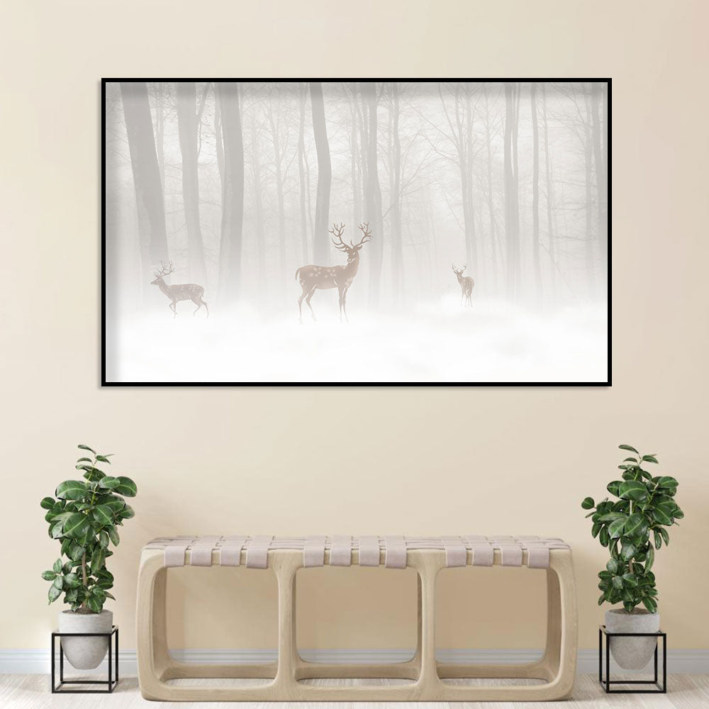 Deer Serenity in Misty Forest Canvas Art