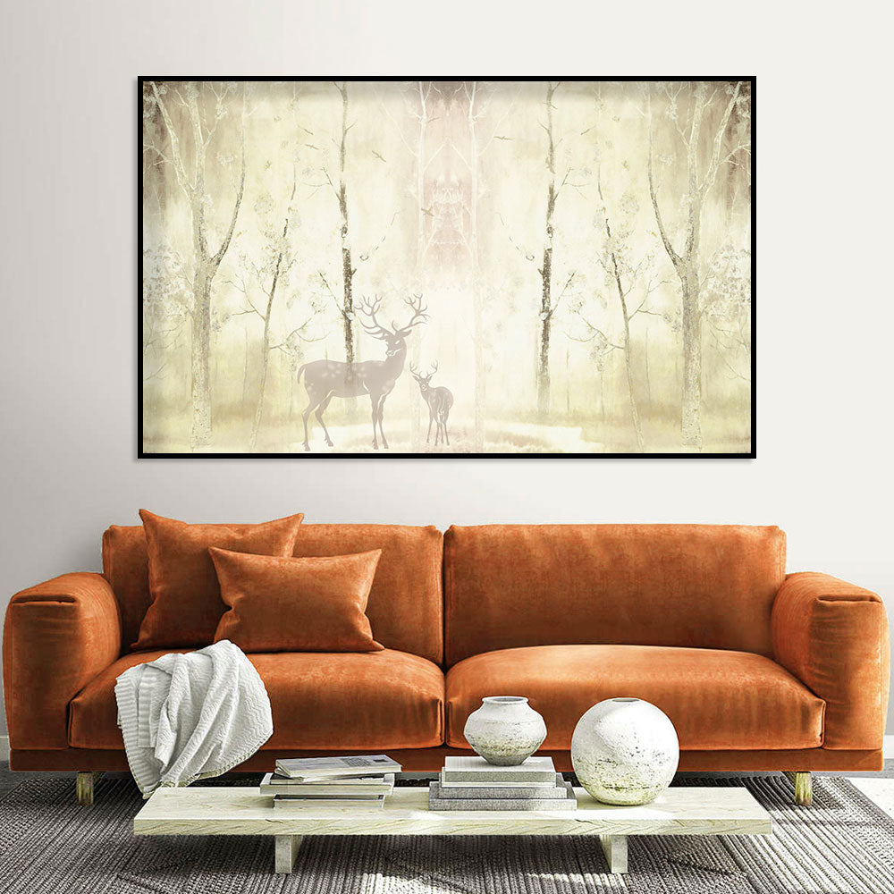 Enchanted Forest Stag and Fawn Canvas Wall Art