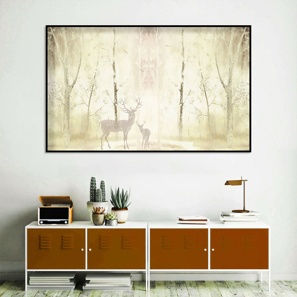 Enchanted Forest Stag and Fawn Canvas Wall Art