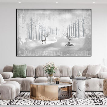 Deer in the Dreamlike Winter Path Canvas Art