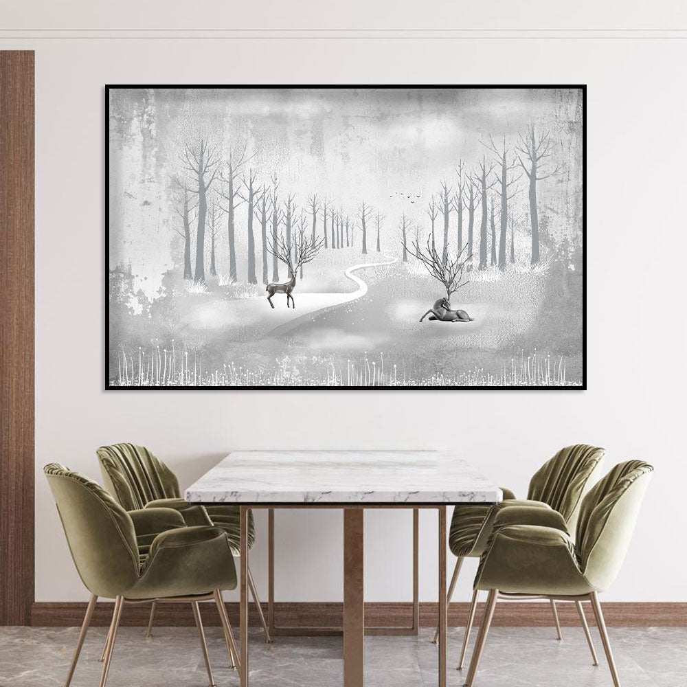 Deer in the Dreamlike Winter Path Canvas Art