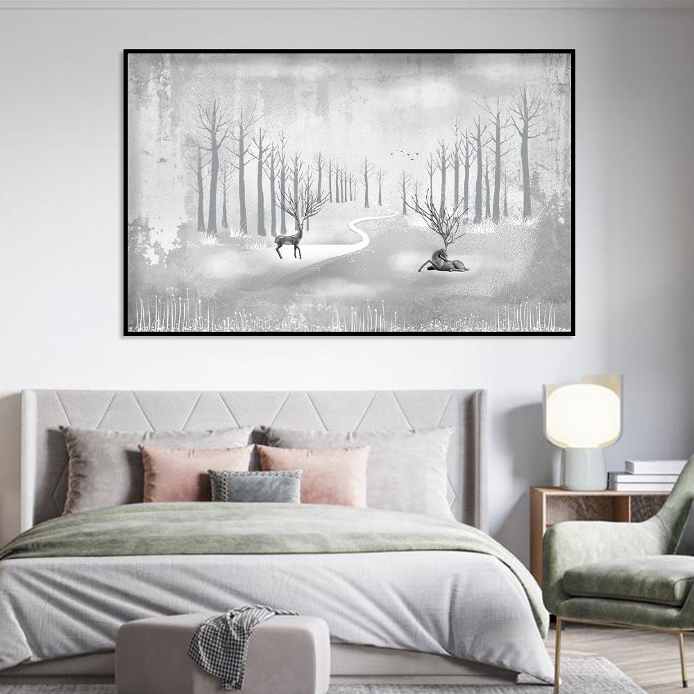 Deer in the Dreamlike Winter Path Canvas Art