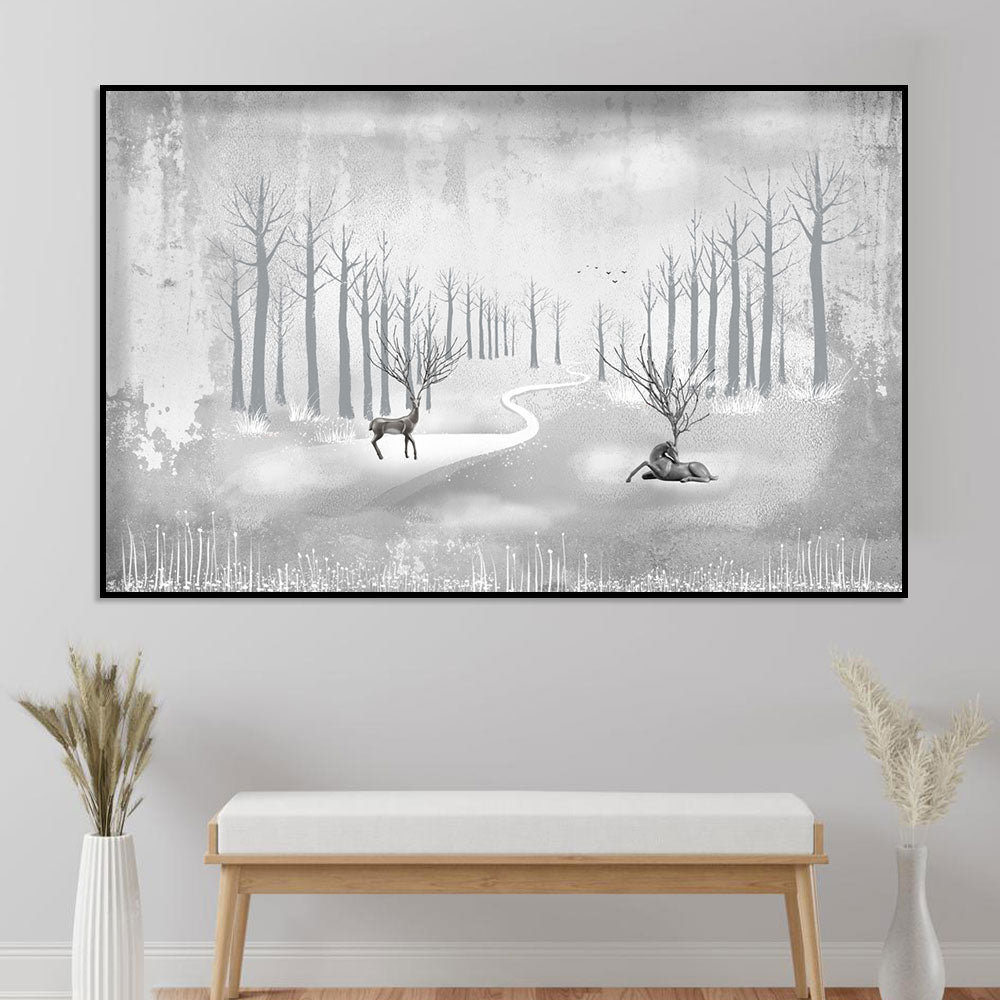 Deer in the Dreamlike Winter Path Canvas Art