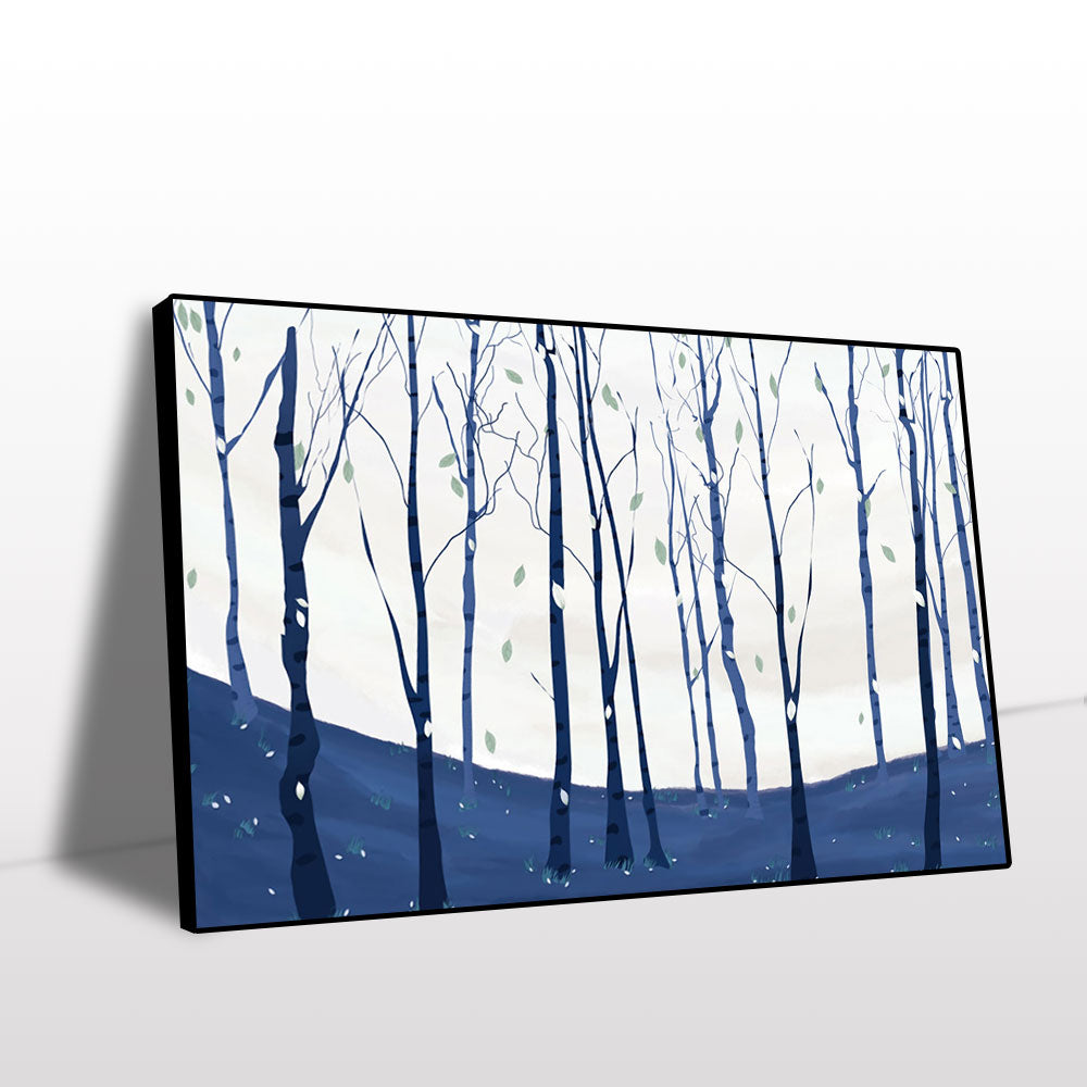 Midnight Blue Birch Forest Canvas Wall Art