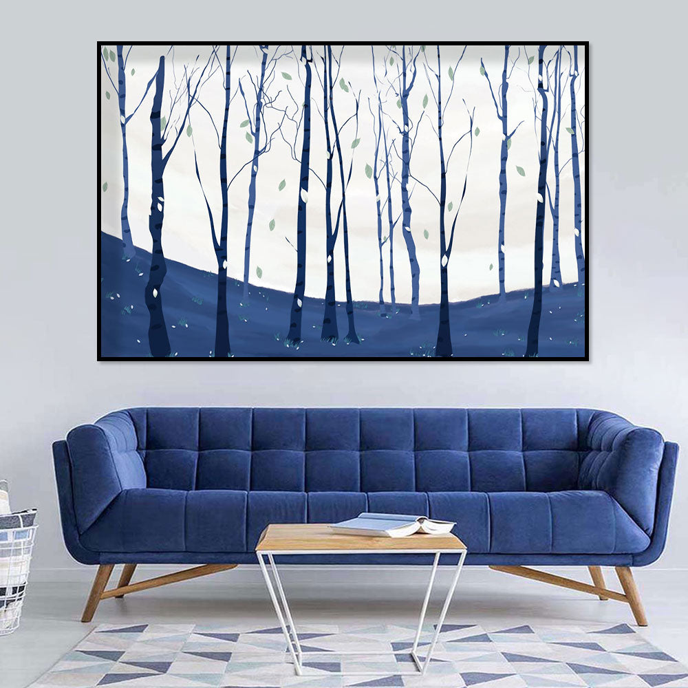 Midnight Blue Birch Forest Canvas Wall Art