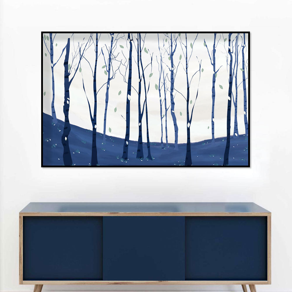 Midnight Blue Birch Forest Canvas Wall Art