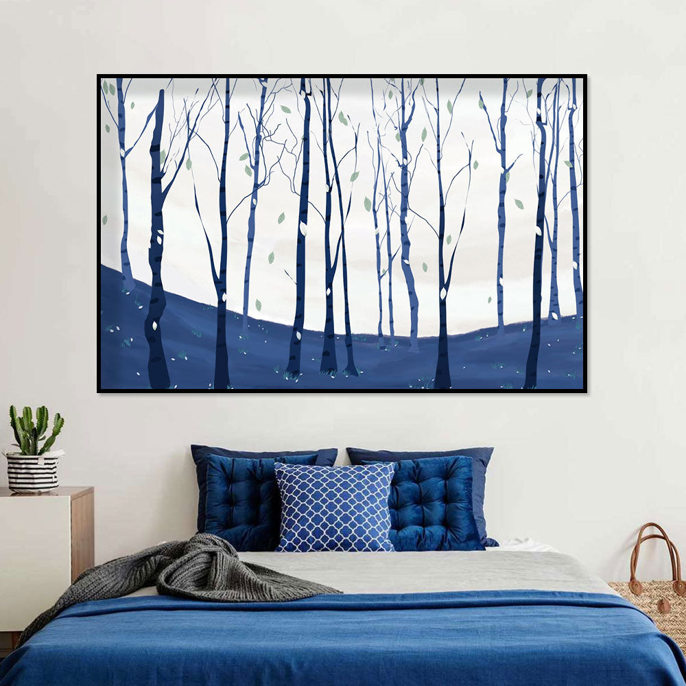 Midnight Blue Birch Forest Canvas Wall Art